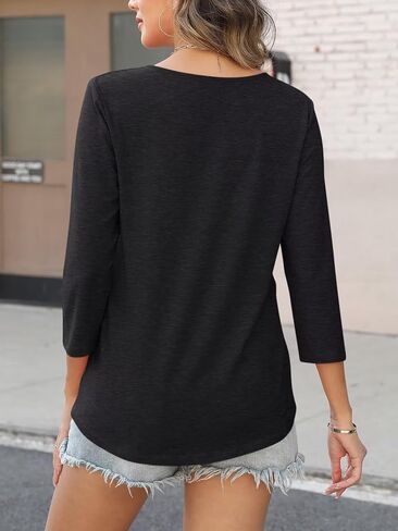 Women's 3/4 Length Sleeve Tops Square V Notched Neck Shirts Casual Summer Blouses in Saudi Arabia