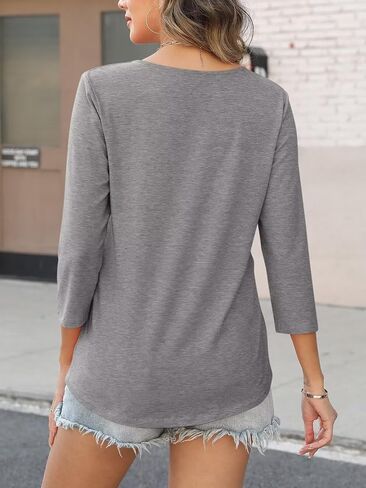 Women's 3/4 Length Sleeve Tops Square V Notched Neck Shirts Casual Summer Blouses in Saudi Arabia
