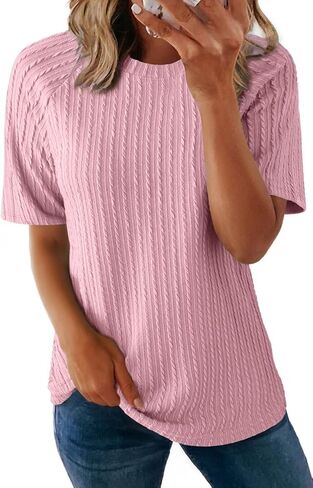 Dokotoo Women's Tops Trendy Casual 2025 Crew Neck Lightweight Shirts Knit Tunic Basic T-Shirt in Kuwait