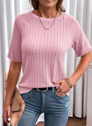 Dokotoo Women's Tops Trendy Casual 2025 Crew Neck Lightweight Shirts Knit Tunic Basic T-Shirt in Kuwait