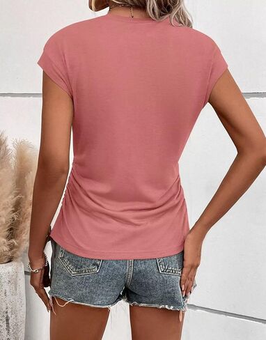 Bliwov 3Pack Womens Summer Cap Sleeve Tops Business Casual Crewneck Ruched T Shirts Trendy Basic Tops Beach Vacation Clothes in Saudi Arabia
