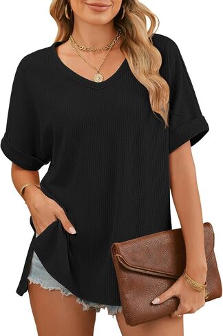 Dokotoo Women's Tops Trendy Casual 2025 Crew Neck Lightweight Shirts Knit Tunic Basic T-Shirt in Kuwait