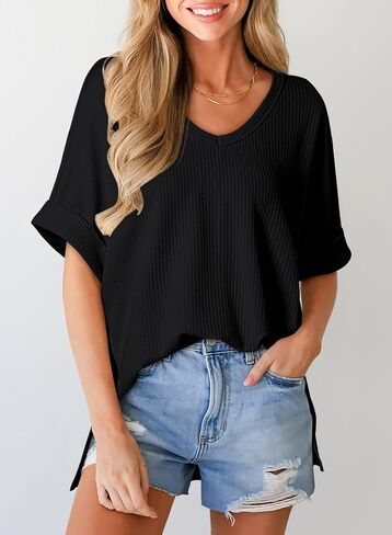 Dokotoo Women's Tops Trendy Casual 2025 Crew Neck Lightweight Shirts Knit Tunic Basic T-Shirt in Kuwait