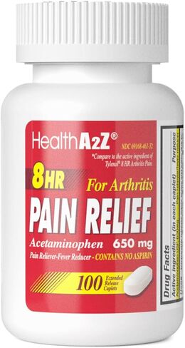 HealthA2Z® Pain Relief Extended Release | Acetaminophen 650mg | 250 Caplets | 8 Hours | Arthiritis Pain | Pain Reliever - Fever Reducer | Contains no Aspirin in Saudi Arabia