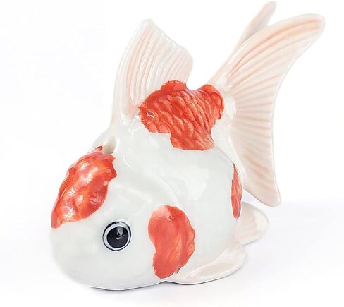 WitnyStore Tiny 2¼" Long White Red Black Goldfish Incense Holder - Miniature Hand Made Painted Ceramic Colorful Ryukin Oranda Gold Fish Aquarium Animal Porcelain Decorative Collectible Figurines Décor in Saudi Arabia