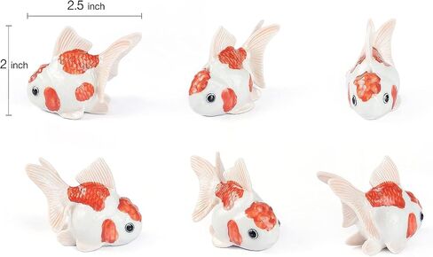 WitnyStore Tiny 2¼" Long White Red Black Goldfish Incense Holder - Miniature Hand Made Painted Ceramic Colorful Ryukin Oranda Gold Fish Aquarium Animal Porcelain Decorative Collectible Figurines Décor in Saudi Arabia