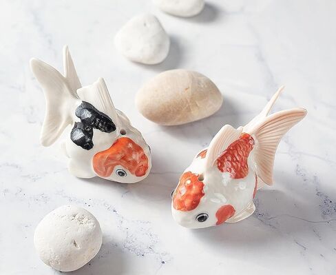 WitnyStore Tiny 2¼" Long White Red Black Goldfish Incense Holder - Miniature Hand Made Painted Ceramic Colorful Ryukin Oranda Gold Fish Aquarium Animal Porcelain Decorative Collectible Figurines Décor in Saudi Arabia