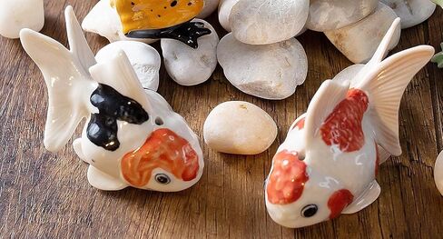 WitnyStore Tiny 2¼" Long White Red Black Goldfish Incense Holder - Miniature Hand Made Painted Ceramic Colorful Ryukin Oranda Gold Fish Aquarium Animal Porcelain Decorative Collectible Figurines Décor in Saudi Arabia