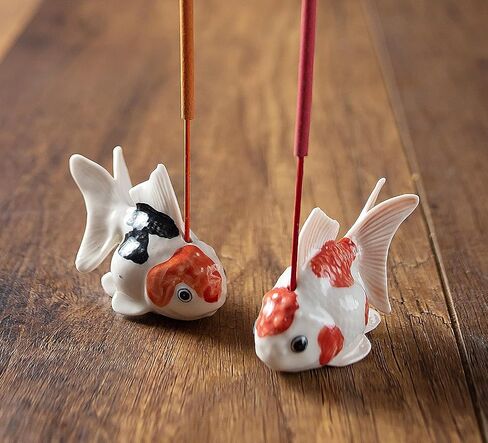 WitnyStore Tiny 2¼" Long White Red Black Goldfish Incense Holder - Miniature Hand Made Painted Ceramic Colorful Ryukin Oranda Gold Fish Aquarium Animal Porcelain Decorative Collectible Figurines Décor in Saudi Arabia