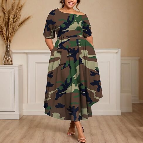 Plus Size Women Wedding Guest Dress Off Shoulder Boat Neck Irregularly Flowy Midi Church Dress in Saudi Arabia