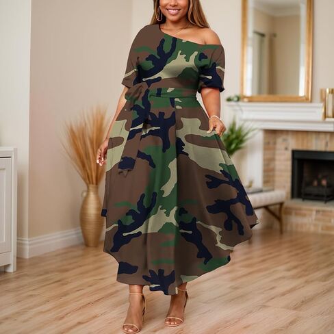 Plus Size Women Wedding Guest Dress Off Shoulder Boat Neck Irregularly Flowy Midi Church Dress in Saudi Arabia