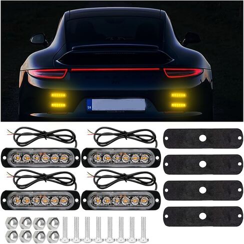 4PCS Car Emergency Strobe lights, 6-LED 12V 24V Vehicle Surface Mount Flashing Warning Hazard Lights, Ultra Slim Auto Sync Feature Grill Lights, Universal for Trucks Van Off Road (Yellow) in Saudi Arabia