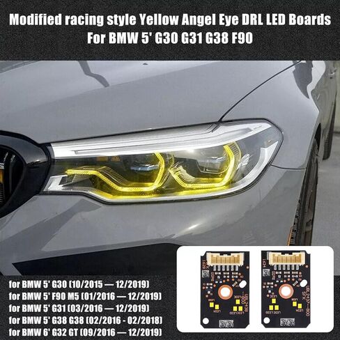 2Pcs Adaptive Yellow LED Daytime Running Light Module Set Compatible for B-M-W 5 Series F90 M5 G30 2017-2020, Left & Right DRL Angel Eyes LED Boards Stabilizer 63117214939 63117214940 in Saudi Arabia