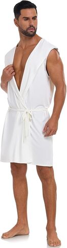 VintageClothing Men's Summer Robe with Hooded Lightweight Bathrobe House Kimono Sleeveless Sexy Sleepwear Pajamas in Kuwait