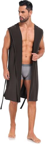 VintageClothing Men's Summer Robe with Hooded Lightweight Bathrobe House Kimono Sleeveless Sexy Sleepwear Pajamas in Kuwait