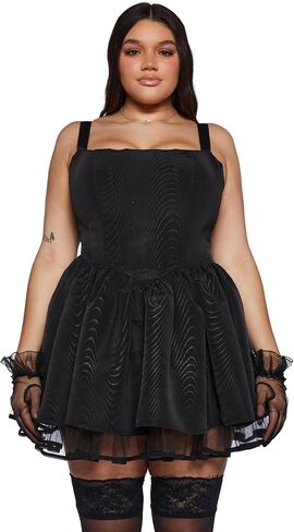 Dolls Kill Plus Magic Moves Corset Dress by Sugar Thrillz – Taffeta Corset Dress with Fishnet Mesh Petticoat & Lace-Up Back in Saudi Arabia