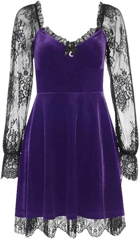 TSMNZMU Goth Vampire Velvet Vintage Fairy Dress - Lace Long Sleeve Sexy Punk Grunge Emo Alt Witchy Dress in Saudi Arabia