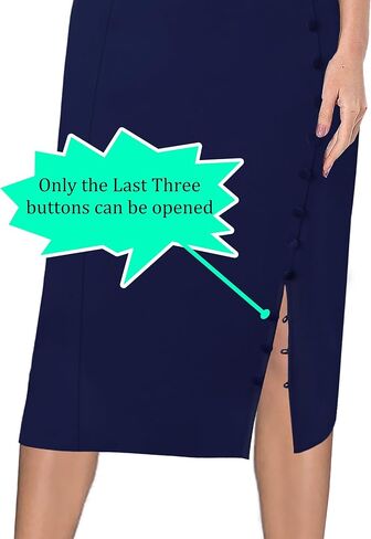 Vfshow Womens Plateed Notch V أزرار الرقبة تقسيم العمل مكتب العمل النحيف bodycon قلم رصاص غمد midi in Kuwait