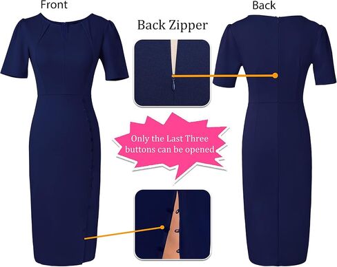 Vfshow Womens Plateed Notch V أزرار الرقبة تقسيم العمل مكتب العمل النحيف bodycon قلم رصاص غمد midi in Kuwait