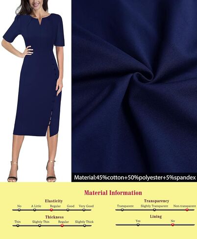 Vfshow Womens Plateed Notch V أزرار الرقبة تقسيم العمل مكتب العمل النحيف bodycon قلم رصاص غمد midi in Kuwait