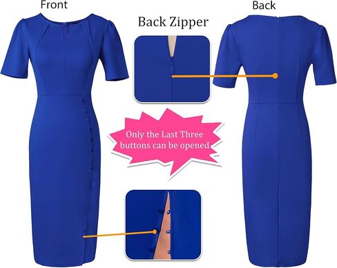 VFSHOW Womens Pleated Notch V Neck Buttons Split Work Office Business Slim Bodycon Pencil Sheath Midi Dress in Saudi Arabia