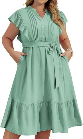 Hanna Nikole Plus Size Women's A-Line Dress with Ruffle Sleeves and Smocked Bust Elastic Waistband Lined Party Dress in Saudi Arabia