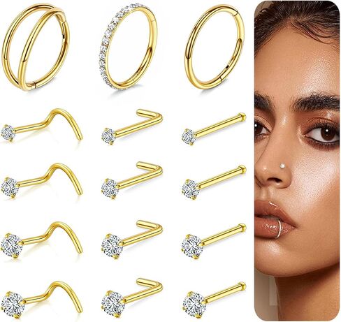 20G/18G Nose Studs Stainless Steel Nose Piercing Nose Ring Set I L S Shape Body Piercing Nose Hoop Ring for Women Men in Saudi Arabia