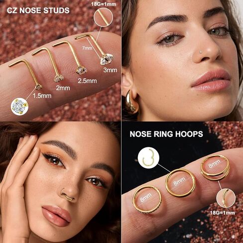 20G/18G Nose Studs Stainless Steel Nose Piercing Nose Ring Set I L S Shape Body Piercing Nose Hoop Ring for Women Men in Saudi Arabia
