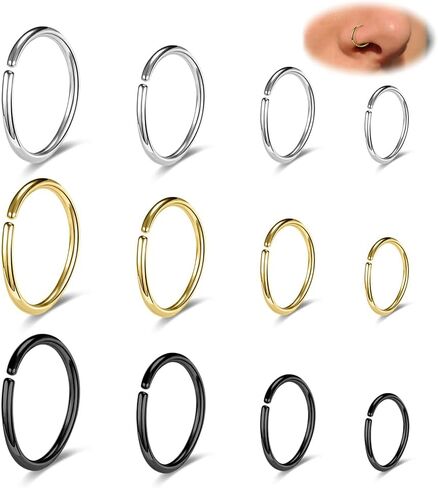 18G/20G/22G Stainless Steel Hoop Nose Ring Cartilage Earring for Women Men Softened Double Hoop Nose Ring for Single Piercing Bendable Tragus Helix Piercing Lip Septum Ring in Saudi Arabia