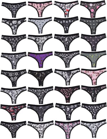 Morvia Variety of Panties Thongs Sexy Cute Chic Gothic Contrast Lace Halloween Skulls Stars Inspired Print Random Underwear in Saudi Arabia