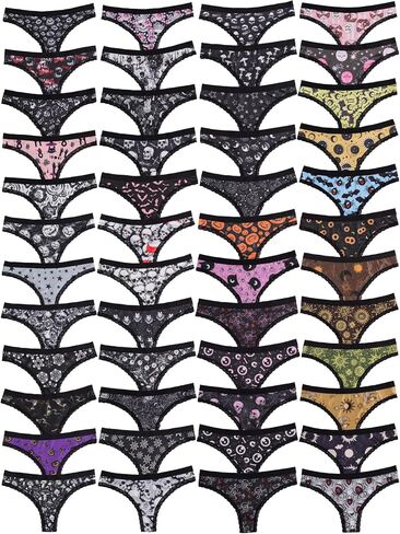 Morvia Variety of Panties Thongs Sexy Cute Chic Gothic Contrast Lace Halloween Skulls Stars Inspired Print Random Underwear in Saudi Arabia