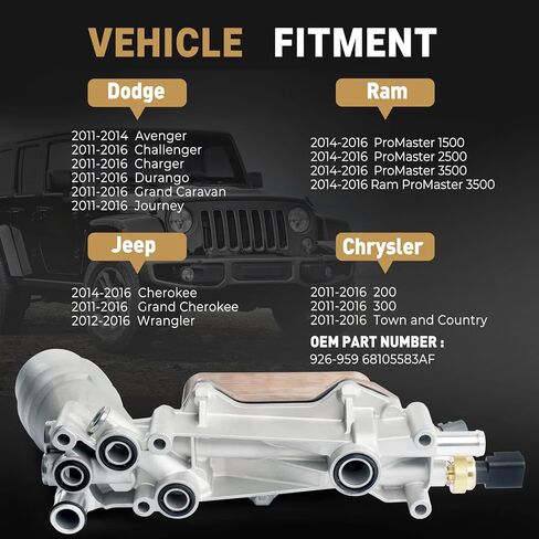 926-959 Upgrade Aluminum Engine Oil Filter Housing Oil Cooler Kit for 2011-2016 Dodge Challenger Charger Journey Caravan Durango Jeep Wrangler Grand Cherokee Chrysler 200 300 Ram ProMaster 3.6 926-876 in Saudi Arabia