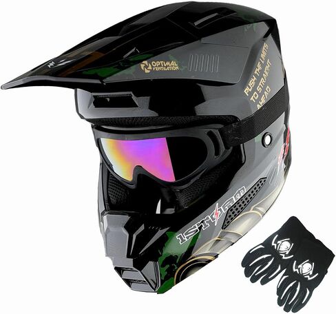 1Storm Youth Motocross Helmet ATV BMX MX Dirt Bike Go Kart Skate Kids Helmet Multi Sports Teenager Glossy Pink + Goggles + Gloves Bundle in Saudi Arabia