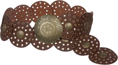 3 1/2" (90 mm) Wide Ladies Wide Boho Disc Concho Leather Belt in Saudi Arabia