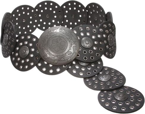3 1/2" (90 mm) Wide Ladies Wide Boho Disc Concho Leather Belt in Saudi Arabia
