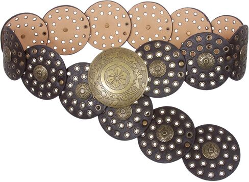 3 1/2" (90 mm) Wide Ladies Wide Boho Disc Concho Leather Belt in Saudi Arabia