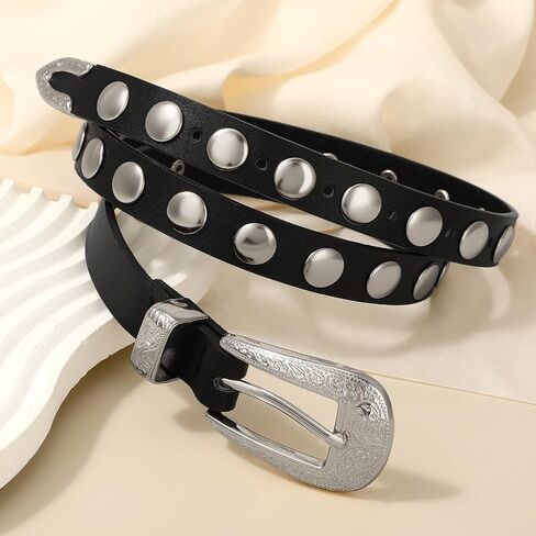 Sansths Women Western Sotted Belt for Jeans Fashion Lean Leather Belt Bittage Brited Skinny Ladies Belts for Hresses in Saudi Arabia