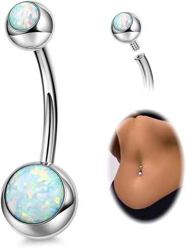 REVOLIA 14G F136 Titanium Opal Belly Button Rings for Women Hypoallergenic Belly Rings Internally Threaded Barbell Navel Rings Body Piercing Jewelry 6-16MM in Saudi Arabia