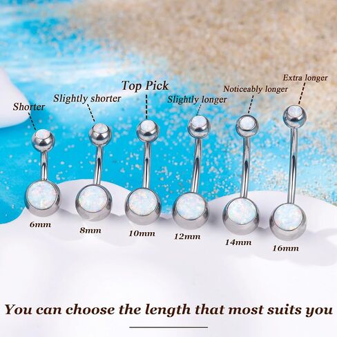 REVOLIA 14G F136 Titanium Opal Belly Button Rings for Women Hypoallergenic Belly Rings Internally Threaded Barbell Navel Rings Body Piercing Jewelry 6-16MM in Saudi Arabia