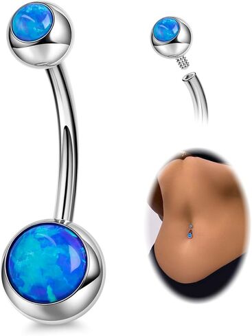 REVOLIA 14G F136 Titanium Opal Belly Button Rings for Women Hypoallergenic Belly Rings Internally Threaded Barbell Navel Rings Body Piercing Jewelry 6-16MM in Saudi Arabia