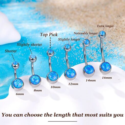 REVOLIA 14G F136 Titanium Opal Belly Button Rings for Women Hypoallergenic Belly Rings Internally Threaded Barbell Navel Rings Body Piercing Jewelry 6-16MM in Saudi Arabia