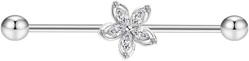 14G CZ Flower Industrial Barbell Earrings for Women 38mm Stainless Steel Cartilage Barbell Earrings Long Conch Helix Cartilage Industrial Piercing Jewelry in Saudi Arabia