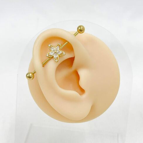 14G CZ Flower Industrial Barbell Earrings for Women 38mm Stainless Steel Cartilage Barbell Earrings Long Conch Helix Cartilage Industrial Piercing Jewelry in Saudi Arabia