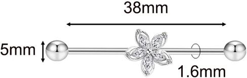 14G CZ Flower Industrial Barbell Earrings for Women 38mm Stainless Steel Cartilage Barbell Earrings Long Conch Helix Cartilage Industrial Piercing Jewelry in Saudi Arabia