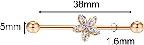 14G CZ Flower Industrial Barbell Earrings for Women 38mm Stainless Steel Cartilage Barbell Earrings Long Conch Helix Cartilage Industrial Piercing Jewelry in Saudi Arabia