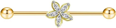 14G CZ FLOWER أقراط الحديد الصناعية للنساء 38 مم من الفولاذ المقاوم للصدأ الغضروفية الأقراط الطويلة المحارة in Saudi Arabia