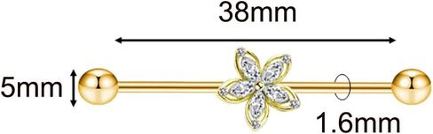 14G CZ FLOWER أقراط الحديد الصناعية للنساء 38 مم من الفولاذ المقاوم للصدأ الغضروفية الأقراط الطويلة المحارة in Saudi Arabia