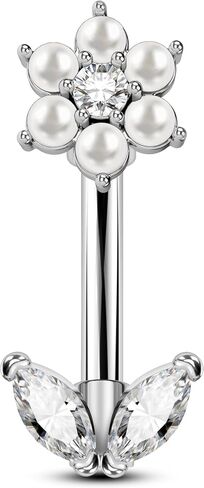 Cocharm Imitation Pearl & Flower Rook Jewelry for Women 16g 6mm/8mm - Gold Gold & Silver Stains Stains Stain -Steel أقراط لؤلؤة لؤلؤة in Kuwait