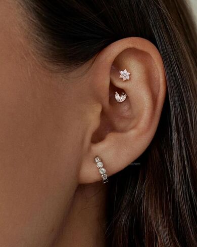 Cocharm Imitation Pearl & Flower Rook Jewelry for Women 16g 6mm/8mm - Gold Gold & Silver Stains Stains Stain -Steel أقراط لؤلؤة لؤلؤة in Kuwait