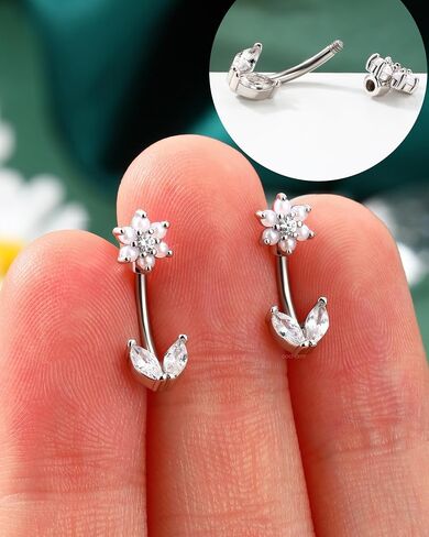 Cocharm Imitation Pearl & Flower Rook Jewelry for Women 16g 6mm/8mm - Gold Gold & Silver Stains Stains Stain -Steel أقراط لؤلؤة لؤلؤة in Kuwait